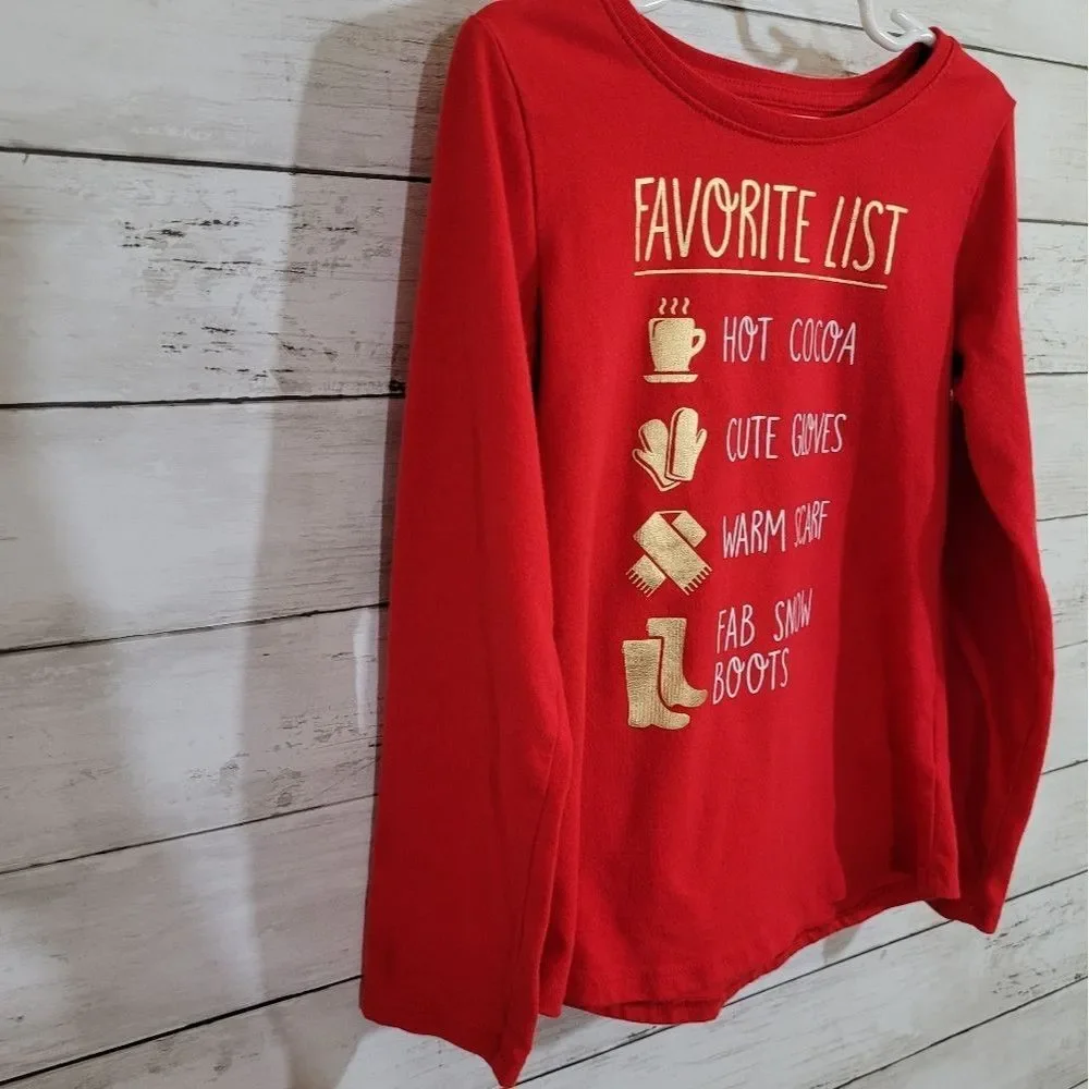 Wonder Nation Girls Winter Holiday Shirt Long Sleeve Christmas Size 6/6X